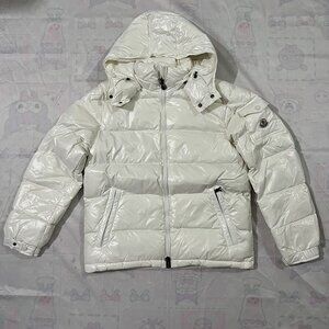 Moncler White Zip-Up Hooded Down Jacket
